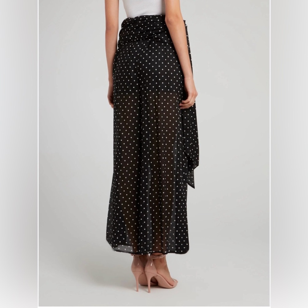 VINCE Women's Black & White Polka Dot Chiffon Overlay Midi Skirt  Sz 2 EUC